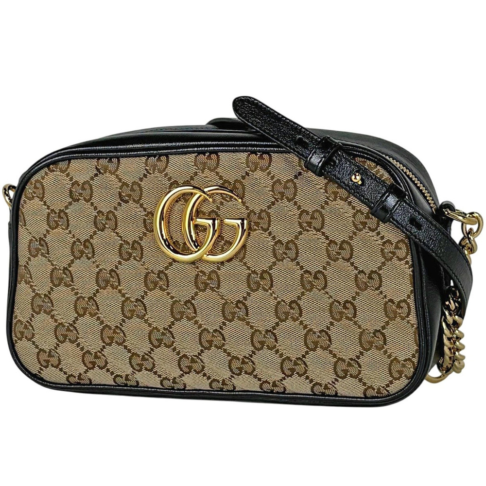 Gucci GG Marmont Chain Shoulder Bag Canvas Beige Cream Black